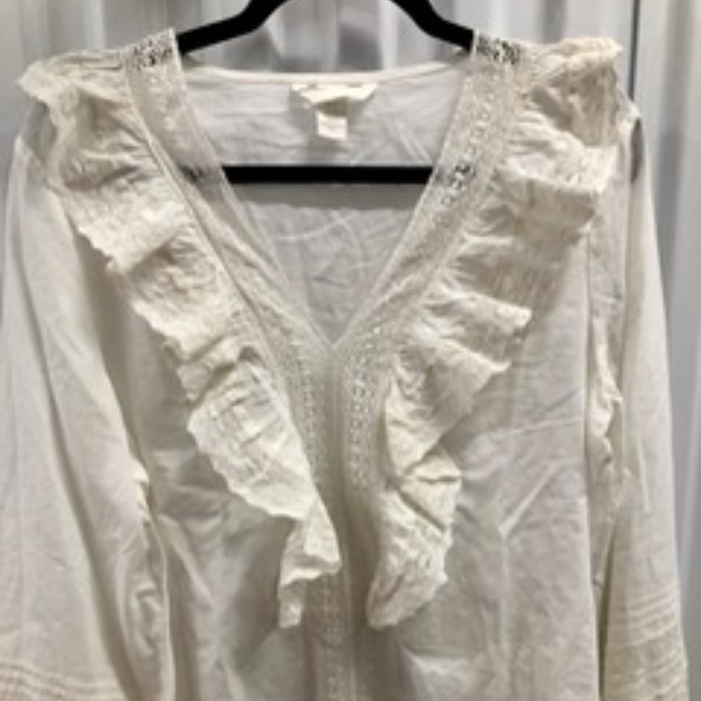 Cotton Raffled Lace Blouse Top, M/L